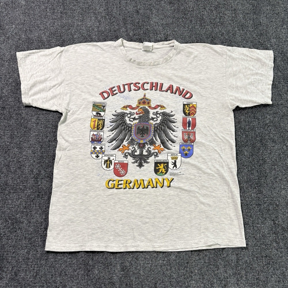 Vintage Deutschland Germany Shirt Mens Large Gray Graphic Travel Tee Y2K
